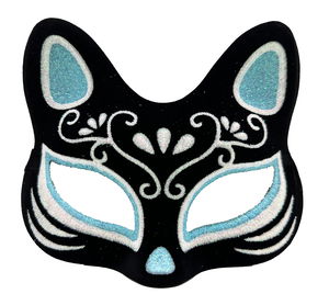 Black Color Suede Coating with Silver Blue Glitter Cat Mask 17x14 cm