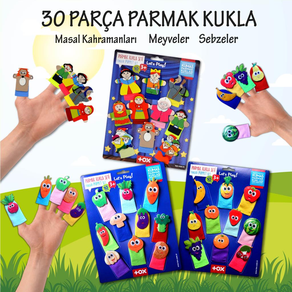 3 Set - 30 Pieces Fairy Tale Heroes, Fruits and Vegetables Finger Puppet