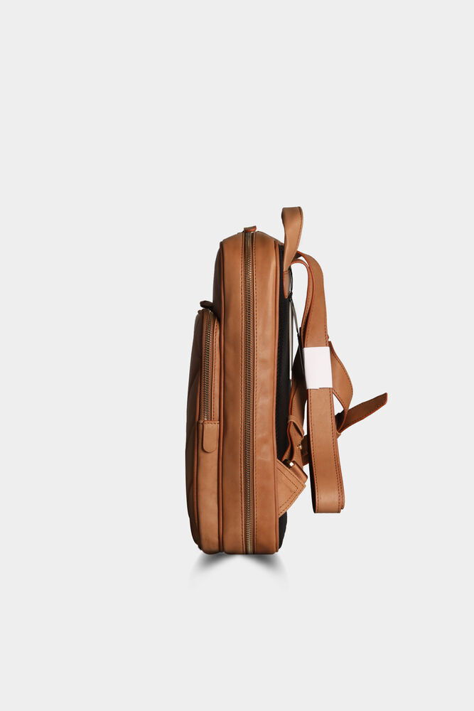 Cream Gold Horizontal Stitched Leather Backpack