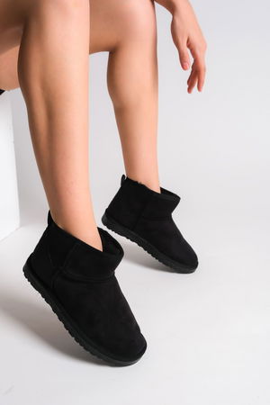 CLZ948 Unlaced Flat Sole Sheepskin Short Suede Women's Boots ST Black