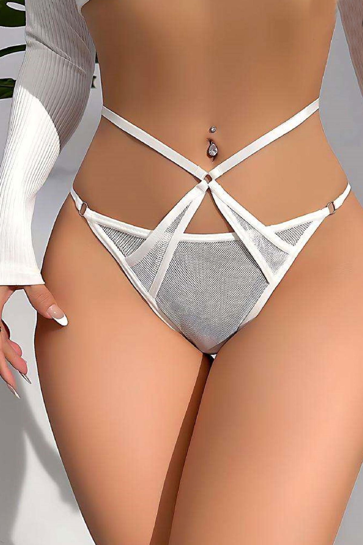 Women's Fancy Lingerie Thong Panties Perfect Fall 303 White - Turk