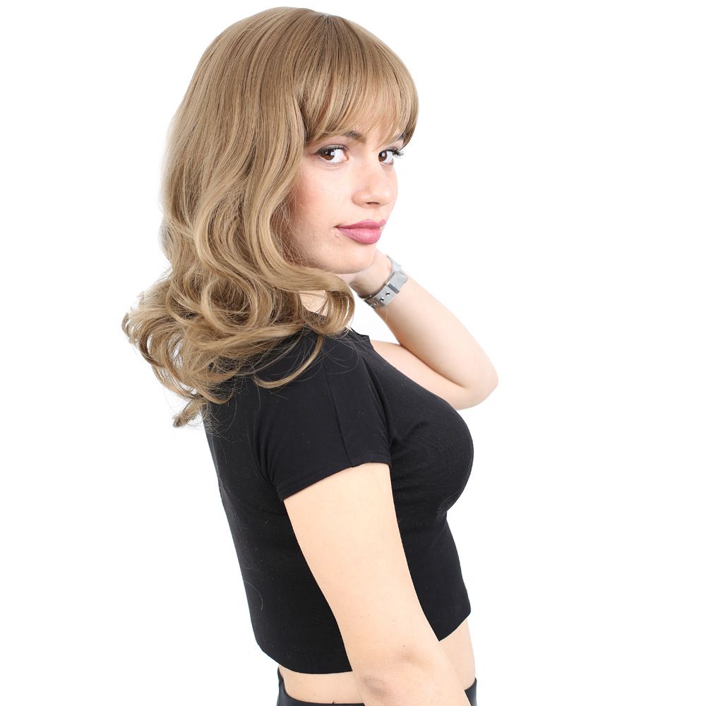 Medium Length Kanekalon Fiber Synthetic Wig / Baby Sandal with Wavy Special Bangs