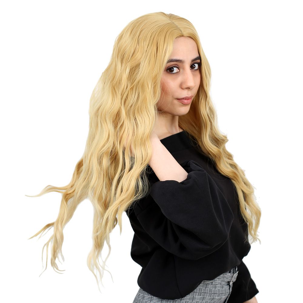 Kanekalon Fiber Synthetic Long Water Wavy Look Wig / Yellow