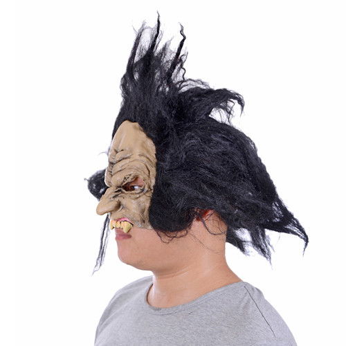 Latex Toothed Horror Mask Half Face with Hair