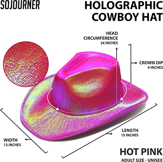 Neon Hologram Cowboy Model Party Hat Fuchsia Adult 39X36X14 cm