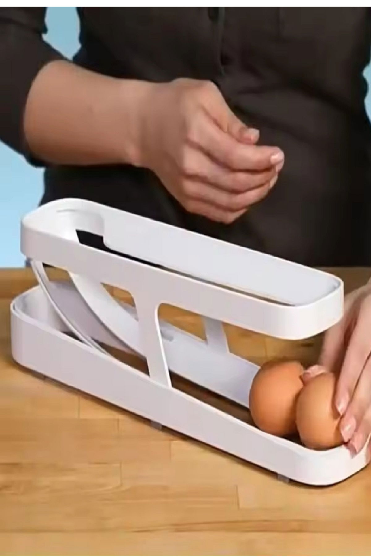 Automatic 2-Tier Refrigerator Egg Organizer - Egg Storage Container - 14 Egg Capacity