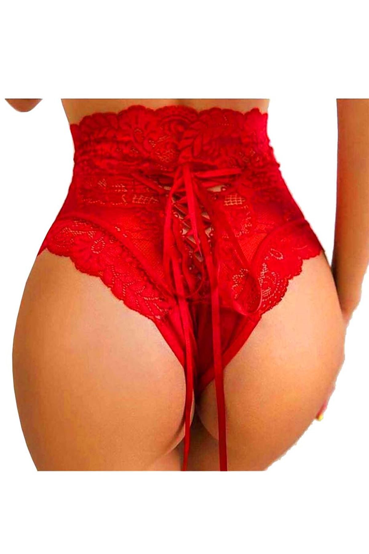 Red Lace High Waist Panties Hera