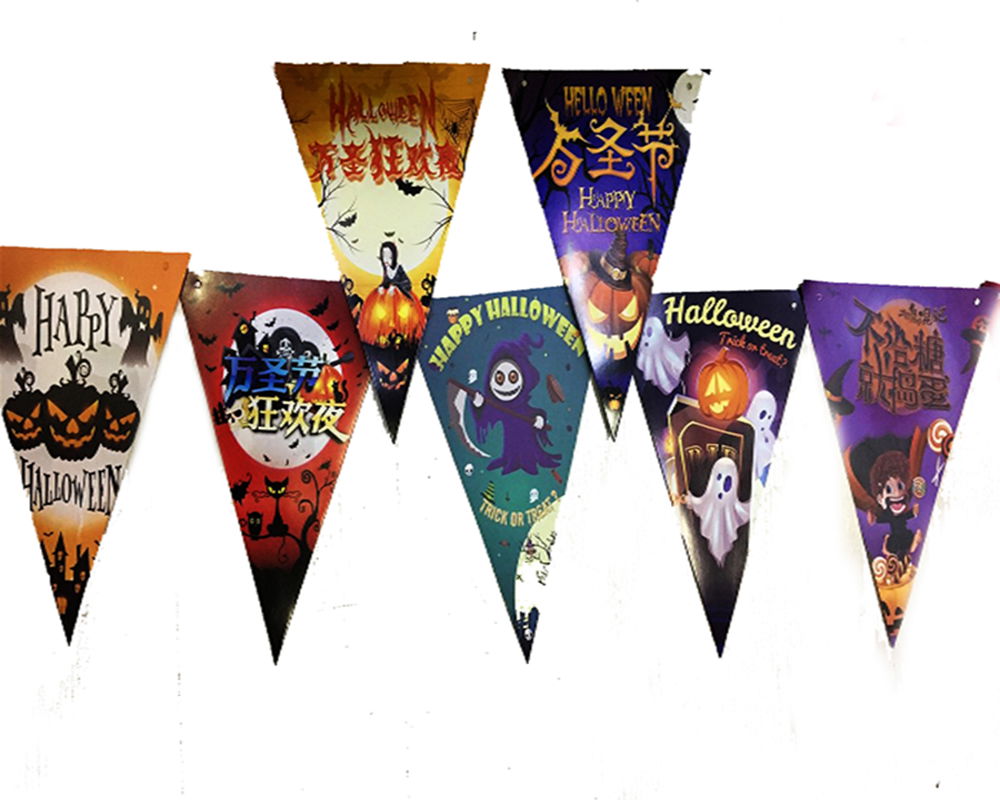 Luxury Printed Triangle Model Halloween Banner Ornament Flag 8 pcs