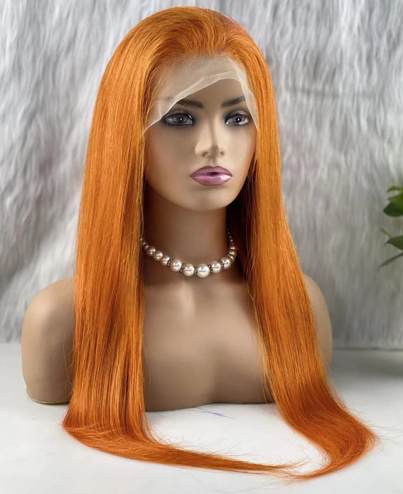 Real Hair Front Lace Tulle Wig / Straight / Vibrant Copper 70/75cm