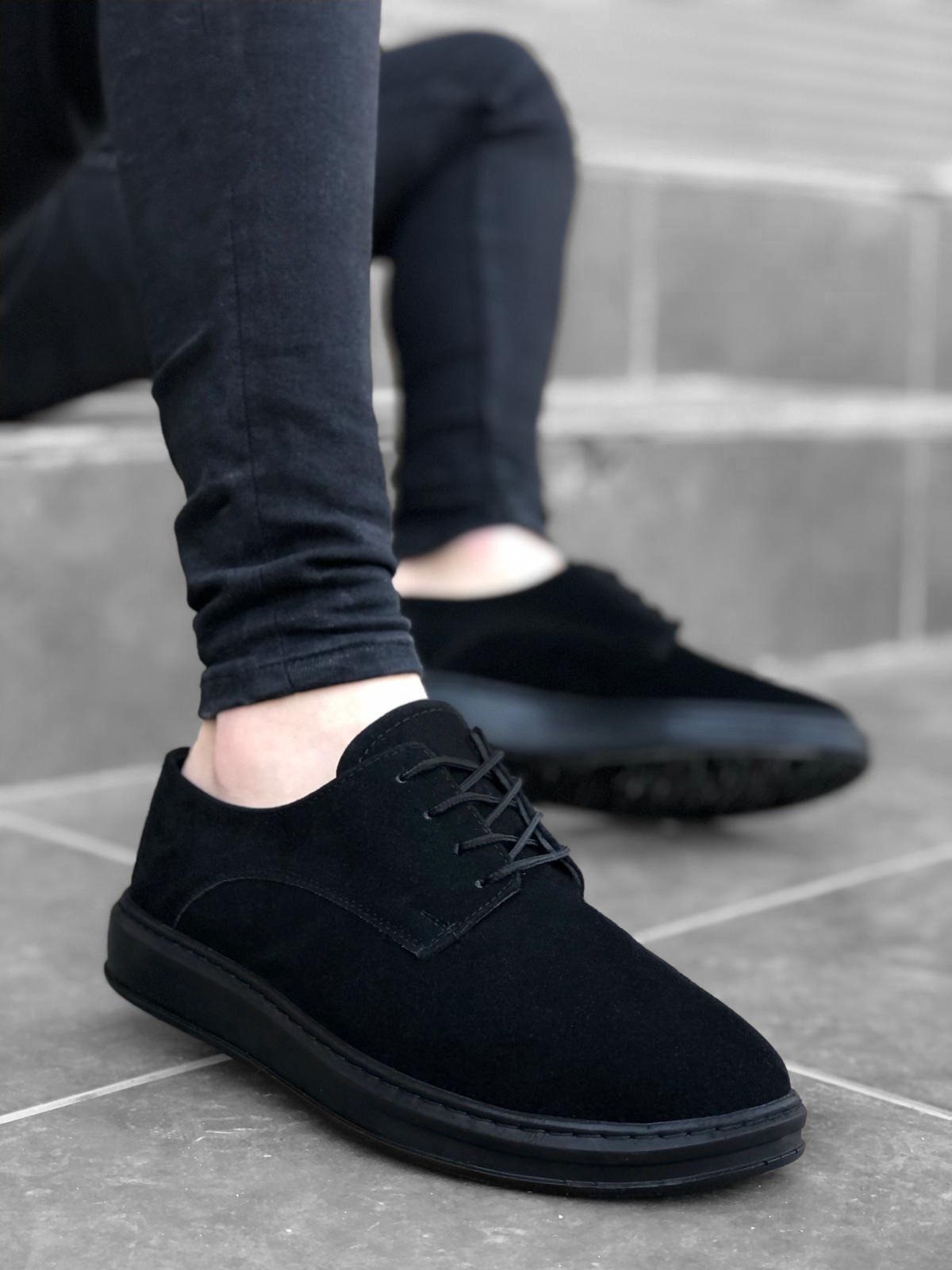 Lace-up Suede Classic Black High Sole Casual Men's Shoes