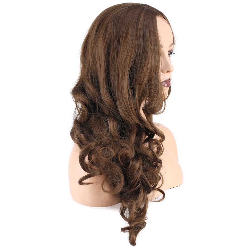 Long Kanekalon Fiber Synthetic Wig with Wavy Bangs / Dark Auburn