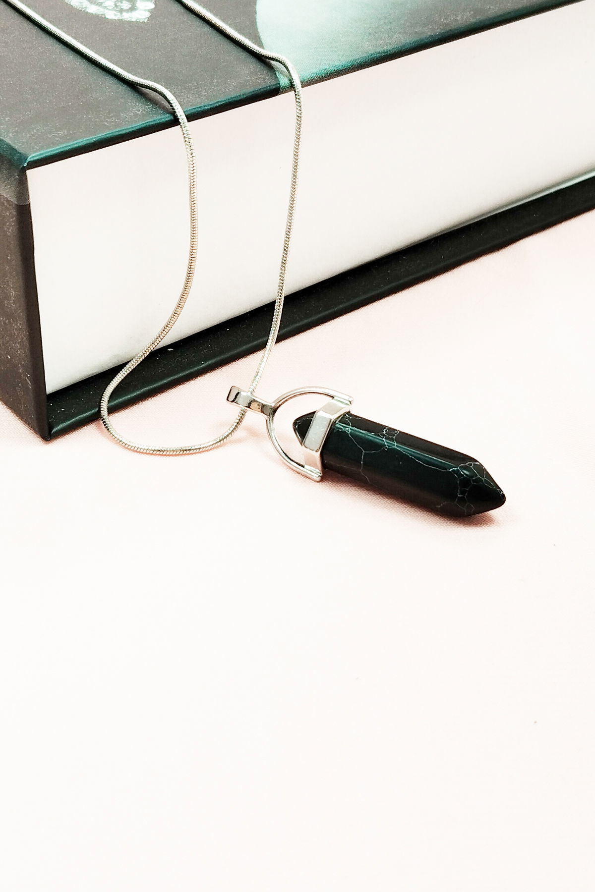 Handmade Design Necklace with Matte Onyx Natural Stone Chain Pendant: 3.5 cm Chain: 20 cm Boxed