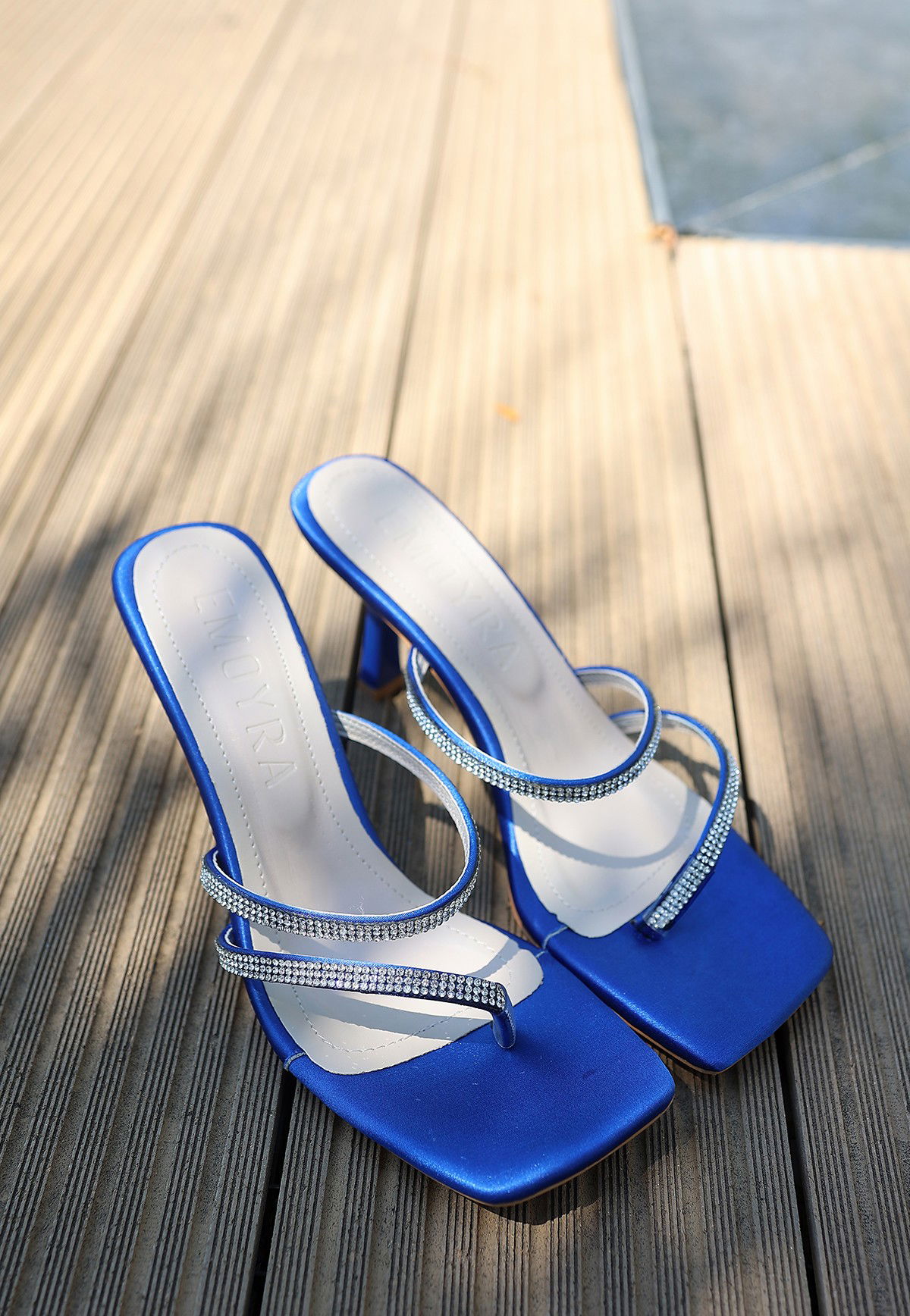 Blue Satin Heeled Slippers