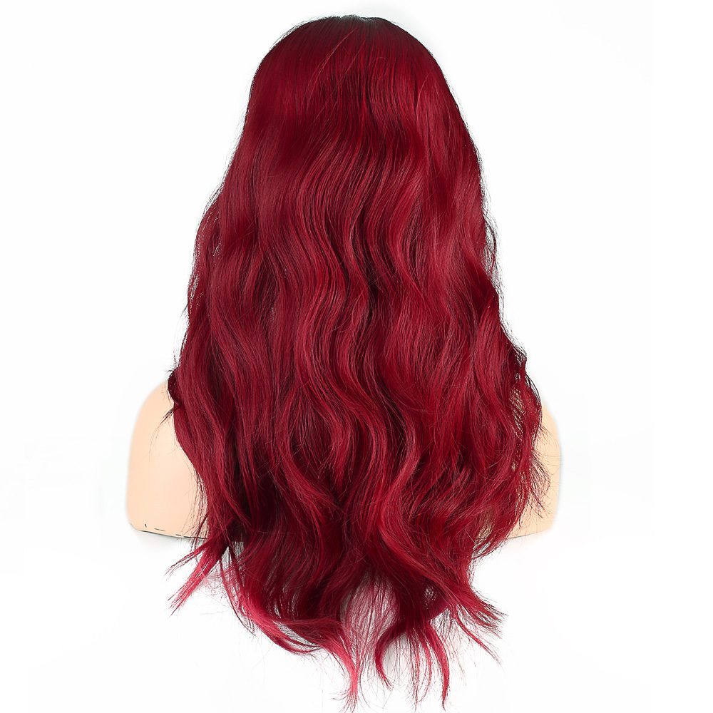 Kanekalon Fiber Synthetic Medium Wig with Wavy Custom Bangs / Red