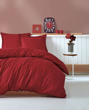 Double Satin Duvet Cover Set Elegante Stripe Burgundy