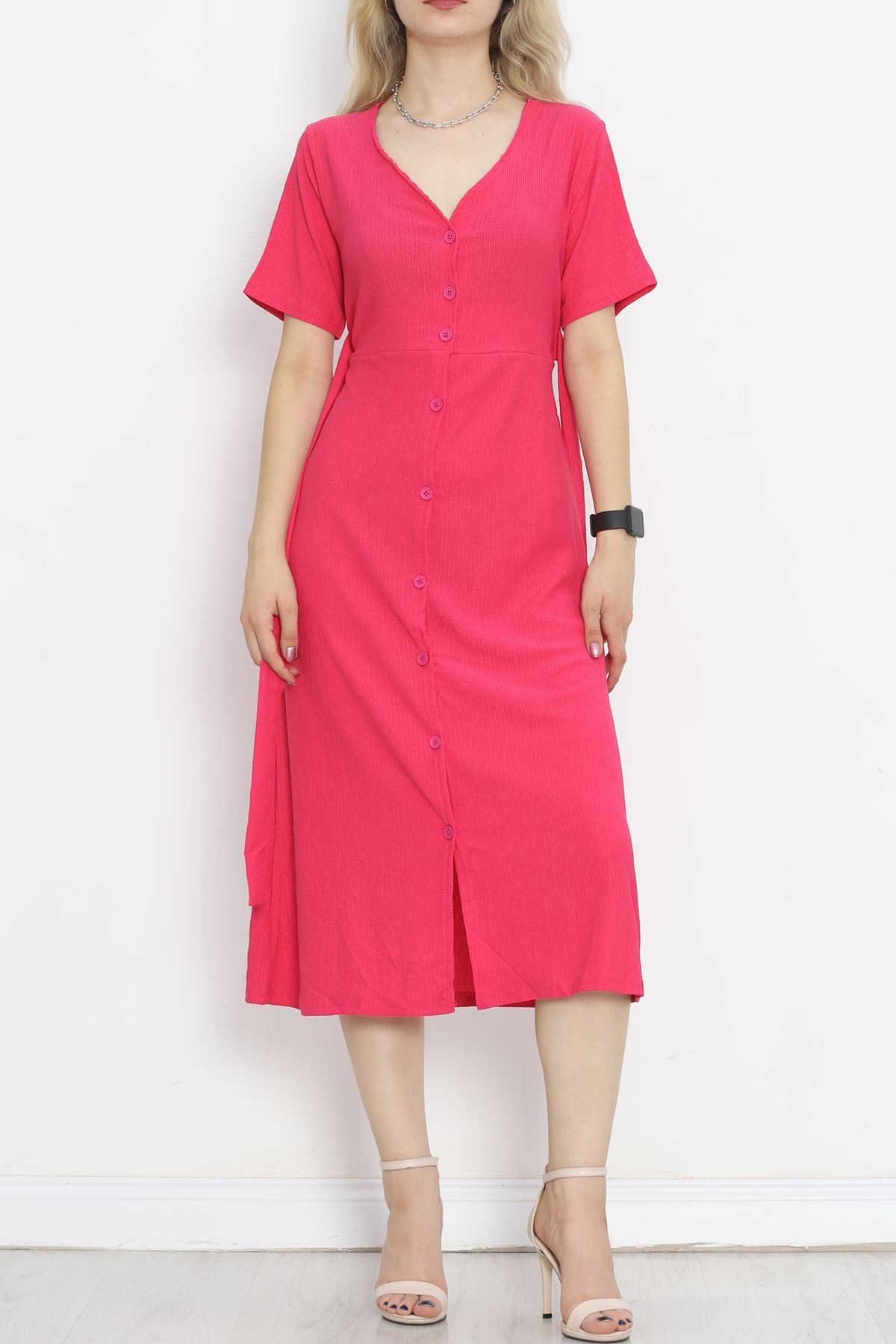 Button Front Dress Fuchsia