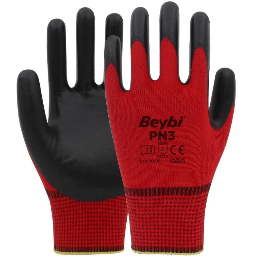 Beybi PN3 Nitrile Red Work Gloves No:10