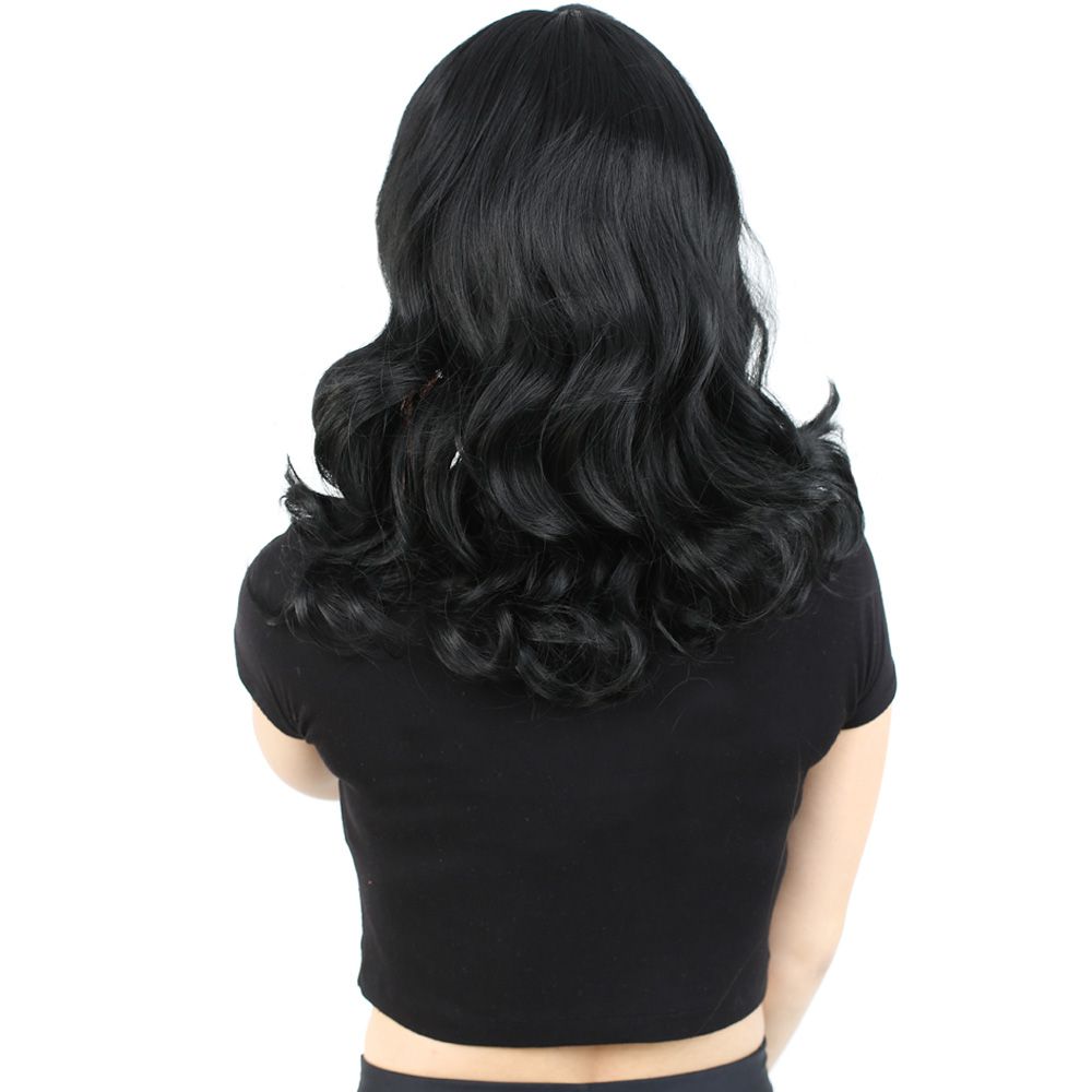 Medium Length Kanekalon Fiber Synthetic Wig with Wavy Special Bangs / Black