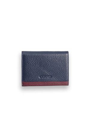 Navy Blue - Burgundy Genuine Leather Card Holder with Dual Color Compartments