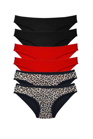 6 Pcs Custom Set Lycra Soft Textured Women Slip Panties Leopard Black Red