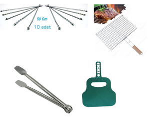 Grill Set (Tongs - Skewer - Grill - Fan)