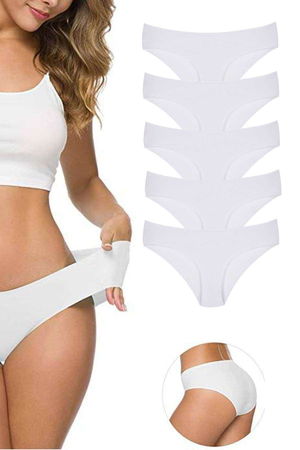 5Pcs Women's Seamless Laser Cut Stretchy Non-marking Panties White