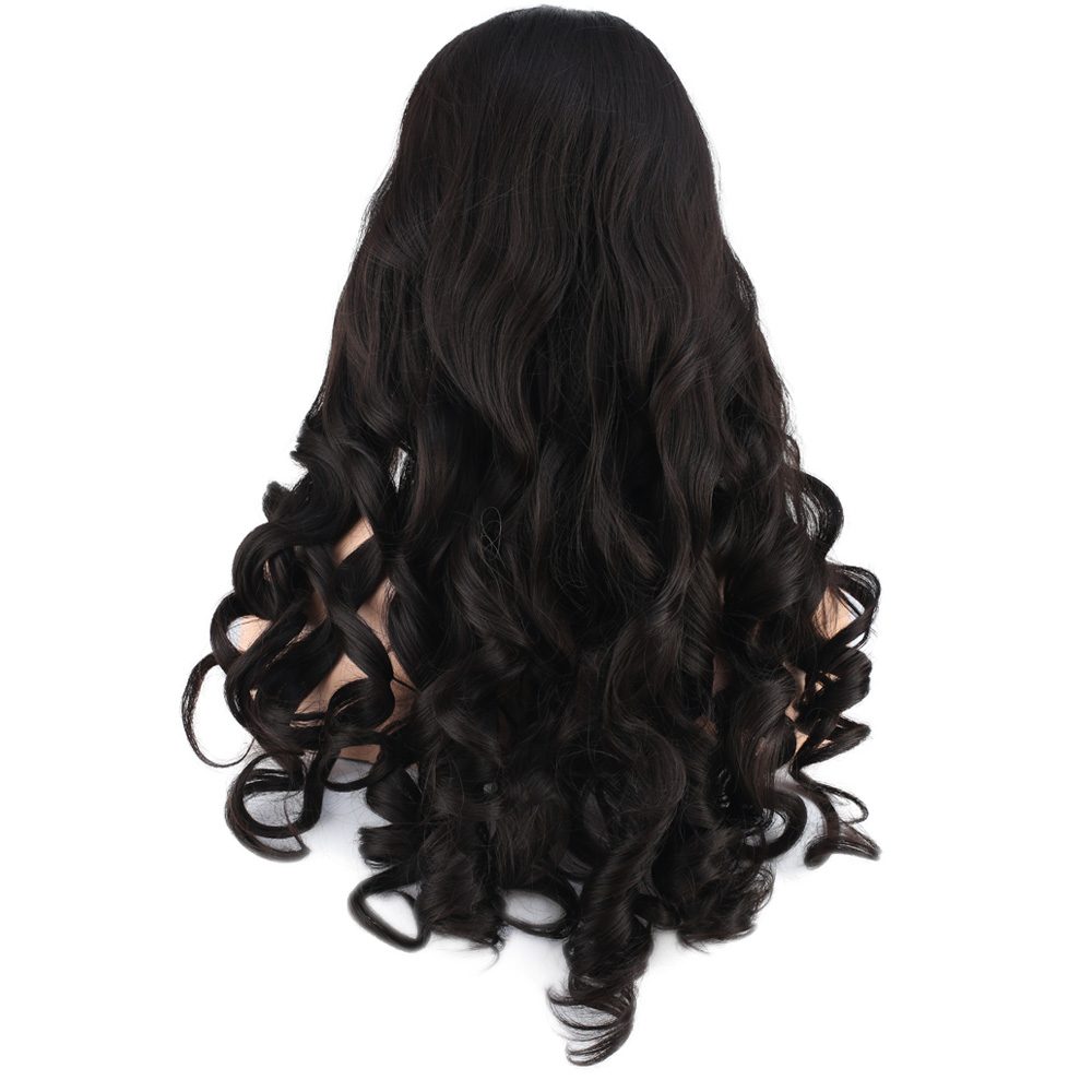 Long Kanekalon Fiber Synthetic Wig with Wavy Custom Bangs / Brown