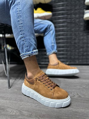 High Sole Casual Suede Shoes Tan