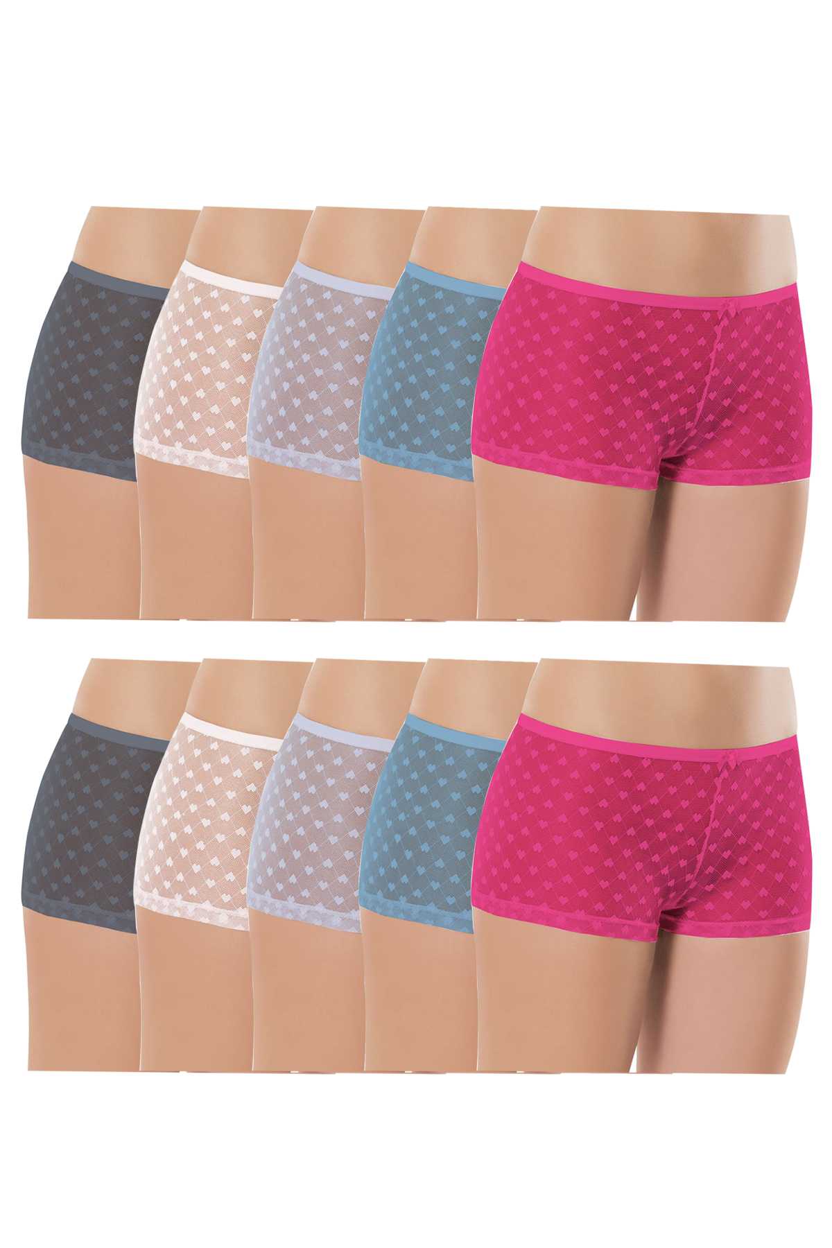 10Pcs Women's Complete Tulle Lace Boxer Briefs