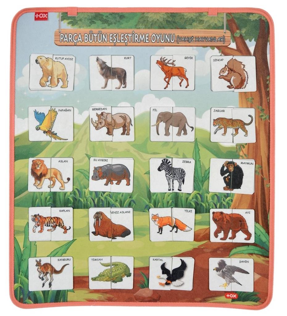 Part Whole Matching - Wild Animals Felt Velcro Wall Board , Educational Toy