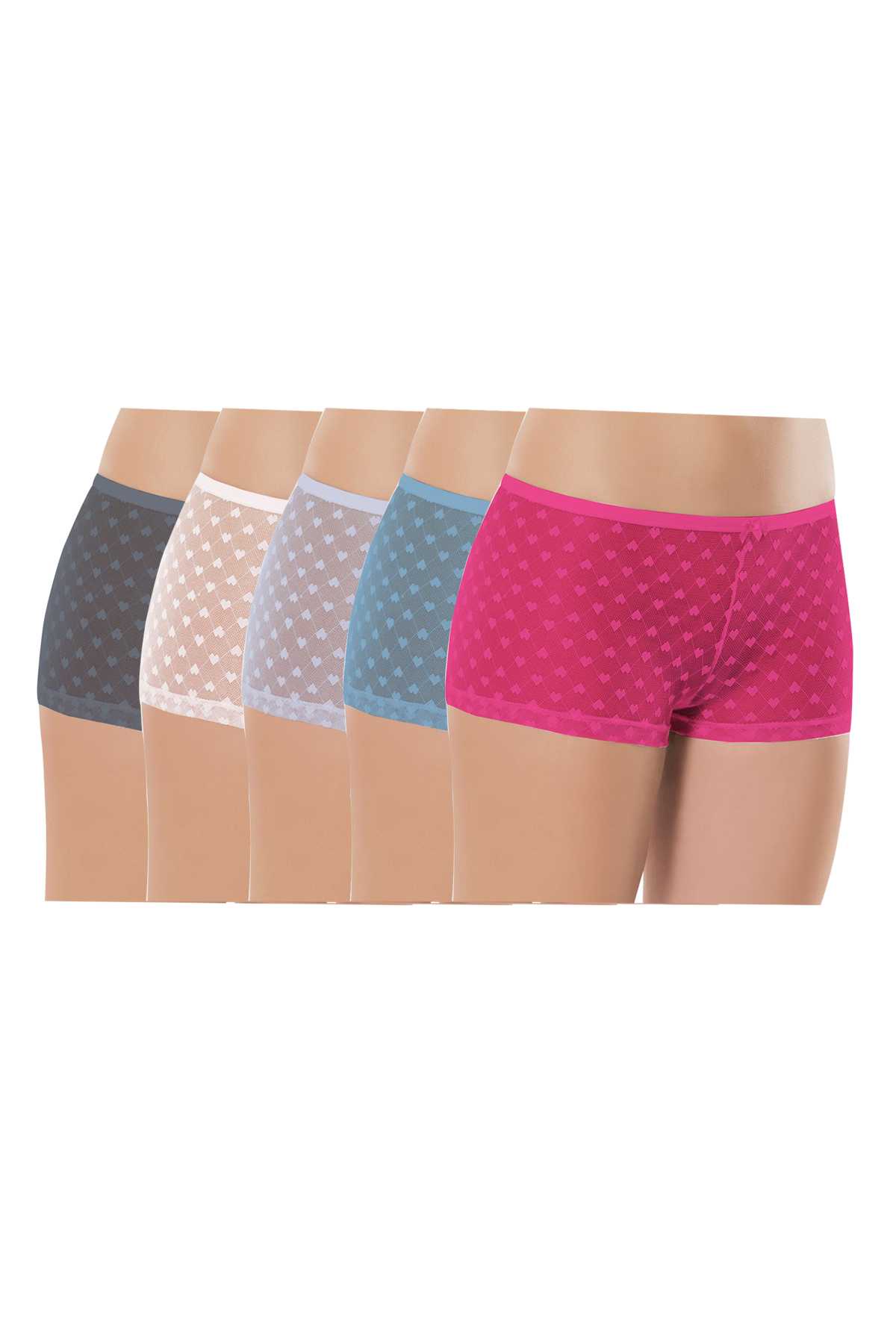 5Pcs Women's Complete Tulle Lace Boxer Briefs