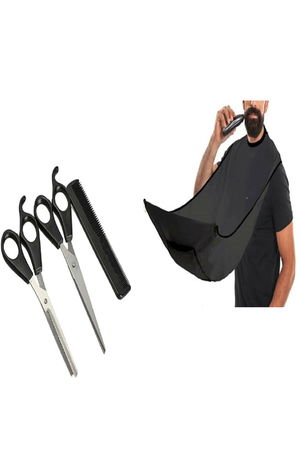 Barber Shaving Set - Scissors Comb Apron - 4 Piece Special Set