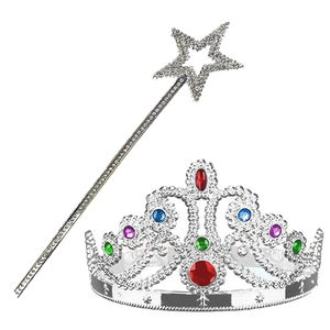 Silver Color Metallized Princess Crown and Metallized Princess Star Wand