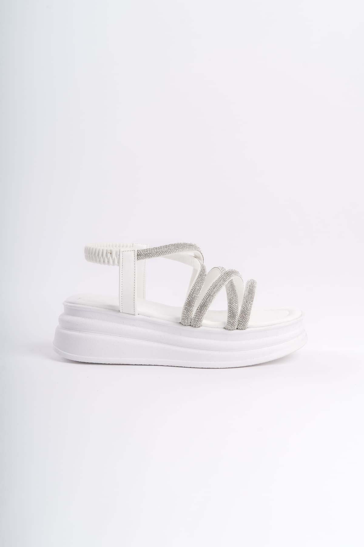 CLZ948 Rubberized Stone Stripe Orthopedic Sole Women's Sandals BT White