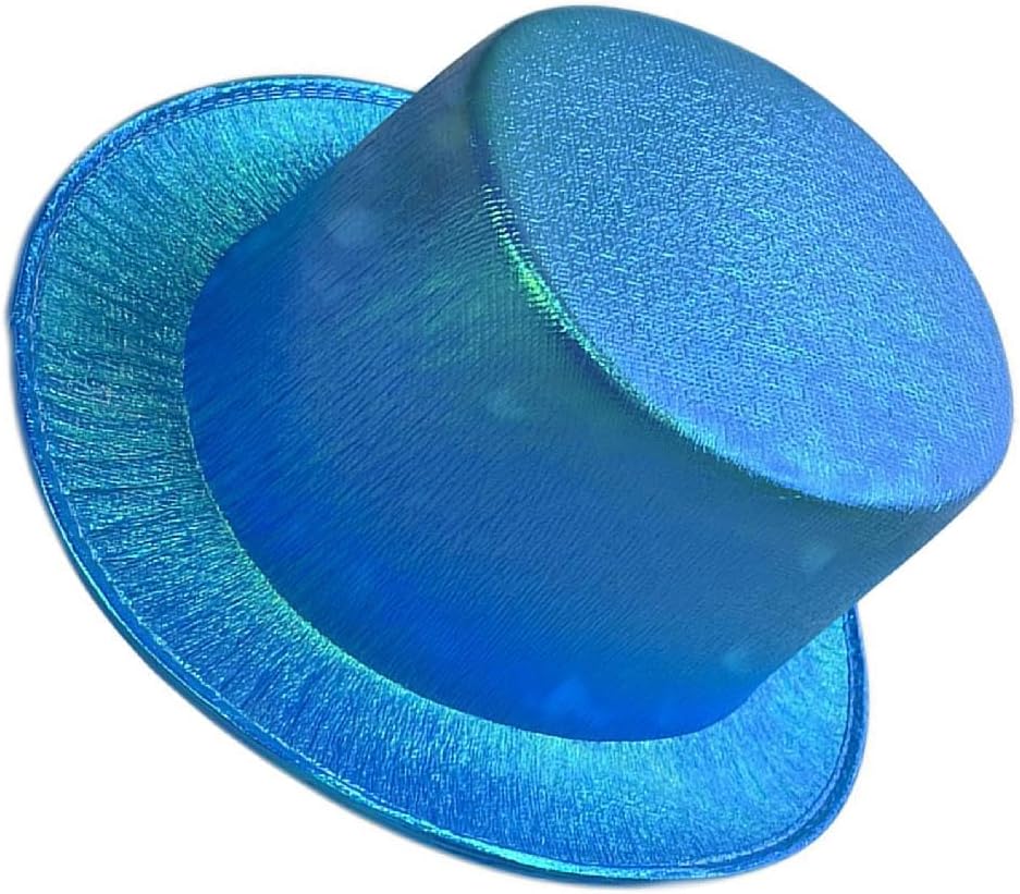 Blue Color Luminous Hologram Fabric Covering Trilby Top Hat Adult Size