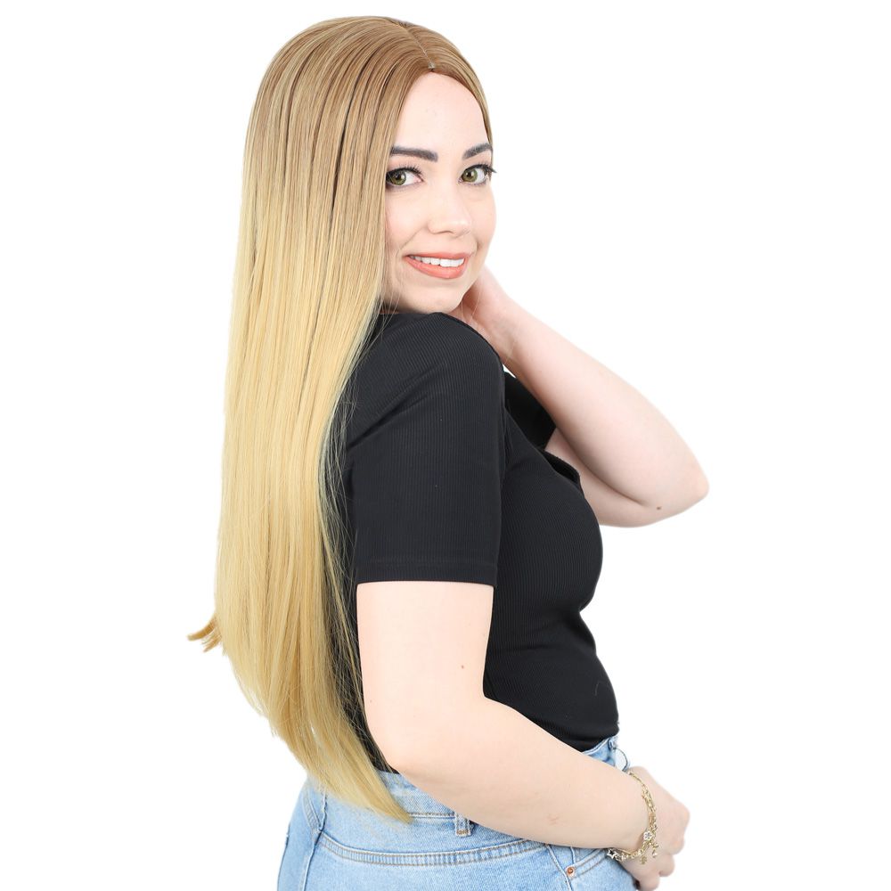 Kanekalon Fiber Synthetic Long Straight Wig / Auburn / Yellow Ombré