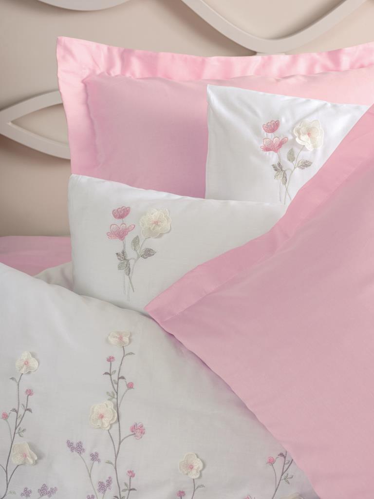 3D Embroidered Double Sateen Duvet Cover Jolie Pink