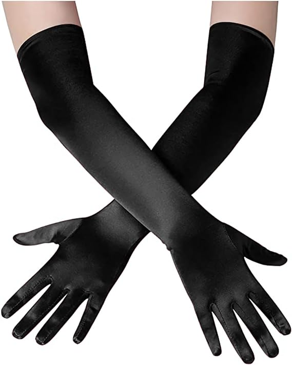 Long Length Extra Shiny Satin Gloves Black Color