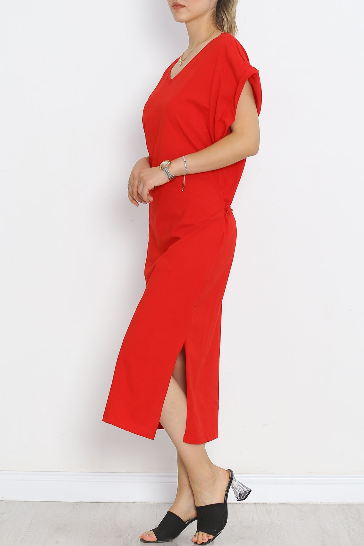 V-Neck Single Jersey Dress Red