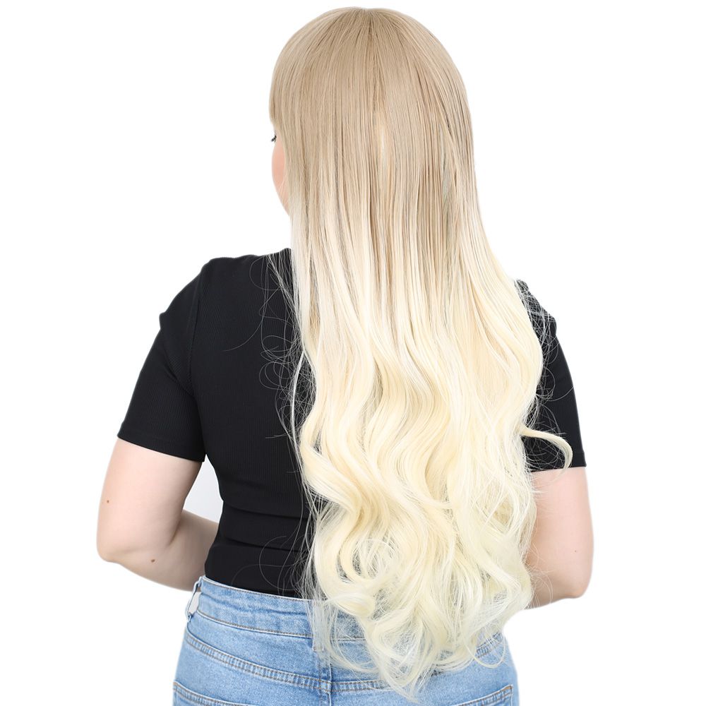 Long Wavy Kanekalon Fiber Synthetic Wig with Custom Bangs / Ashy Wig / Platinum Ombré