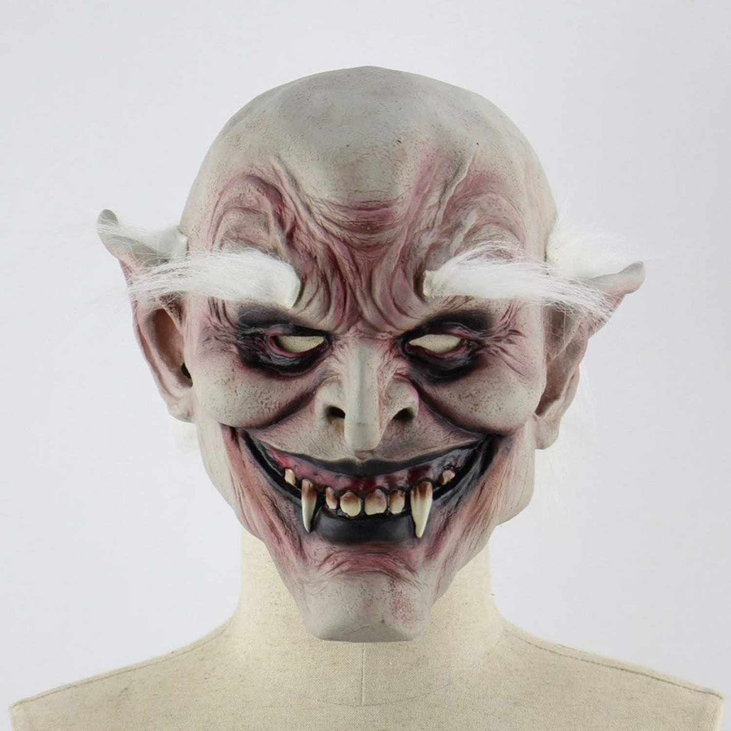 Horror Zombie Mask Latex Vampire Mask Meat Mask with White Hair Eyebrows