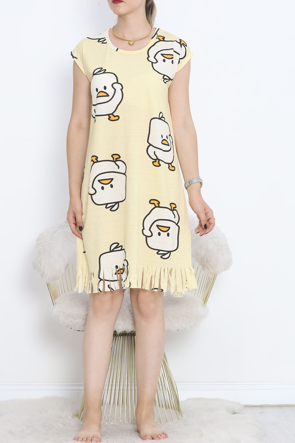 Printed Rotation Tassel Dress Light Yellow