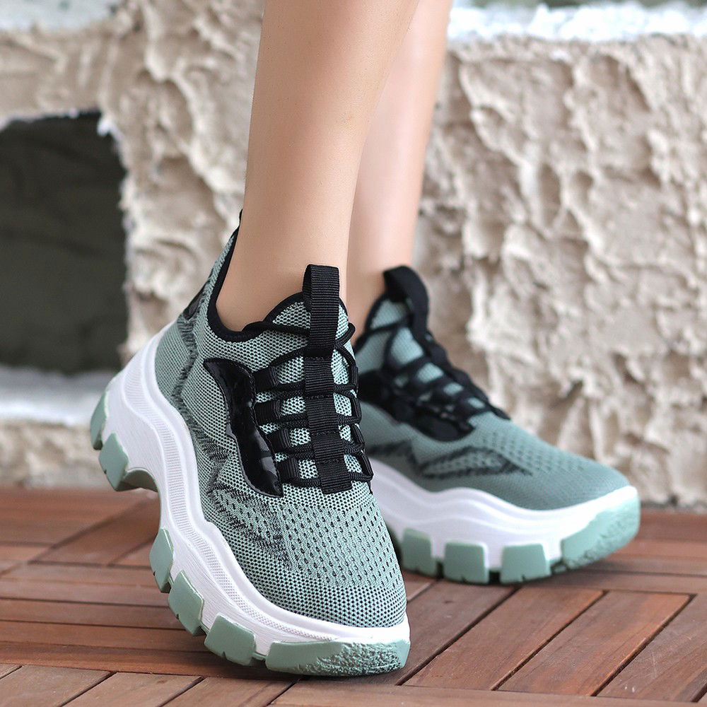 Green Tricot Lace-up Sneakers