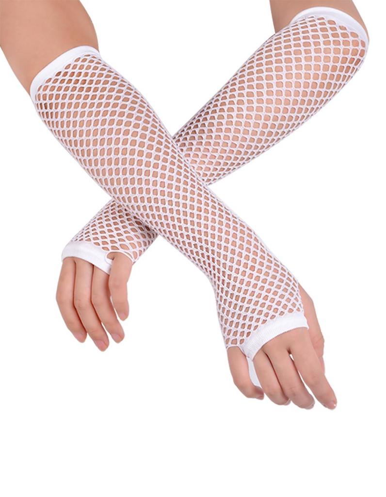 Long Mesh Knit Gloves White Color