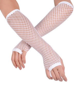 Long Mesh Knit Gloves White Color