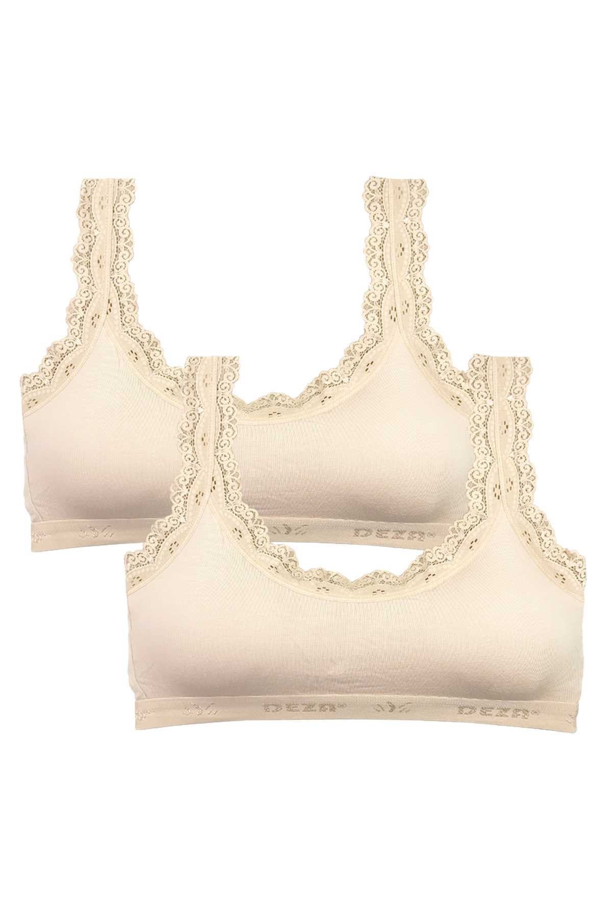 2 Pcs Lace Embroidery Embroidered Padded Bamboo Women Bustier Cream