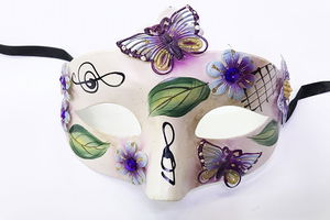 Leaf Modeled Butterfly Embroidered Christmas Party Mask Purple Color