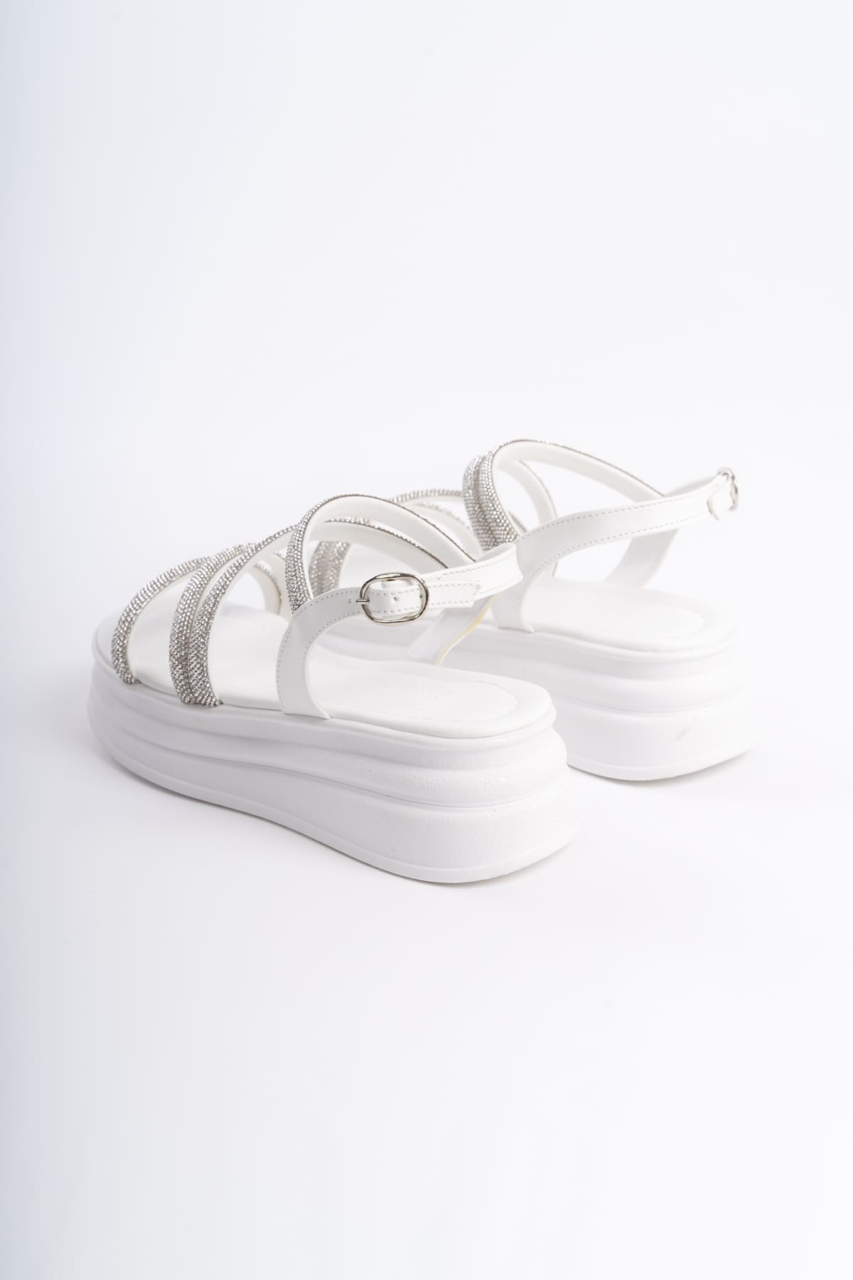 CLZ948 Women's Orthopedic Sole Sandals BT White with Thin Buckle Stone Stripe