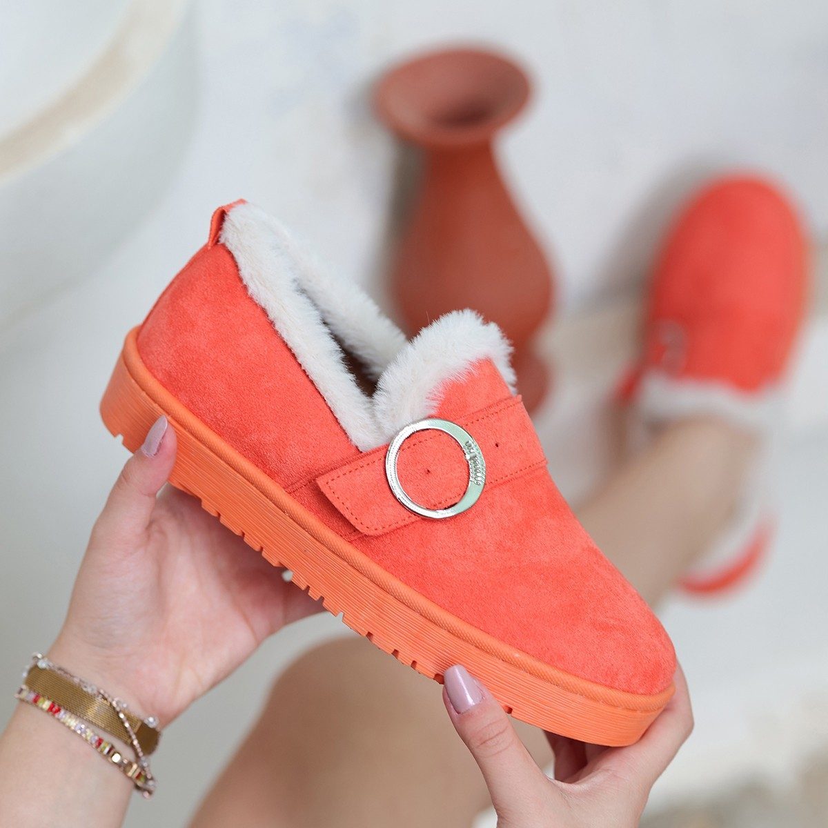 Orange Suede Babet Shoes