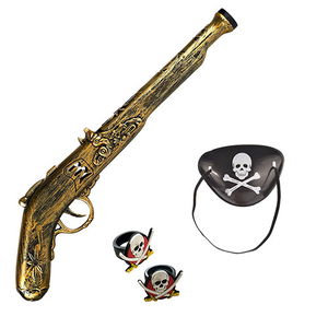 Toy Pirate Gun Pirate Mask and 2 Pirate Rings Set